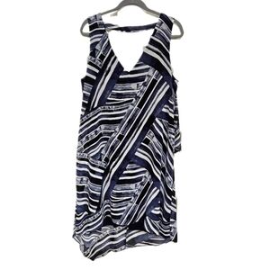 New Dana Buchman Sleeveless Flowy Blue/White Asymmetrica Patterned Dress Size 14